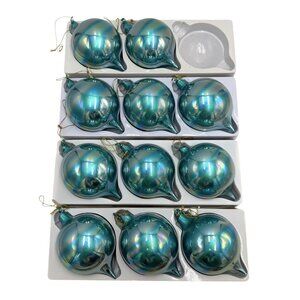 11 Jim Marvin Teal Blue Iridescent Glass Teardrop Ball Ornaments Bubblegum Lot